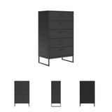 Signature Design by Ashley Socalle Casual Contemporary Chest of Drawers with Dark Pewter Hardware and Metal Legs, 5 Drawers, Wood, 50.67" High, Matte Black Signature Design by Ashley