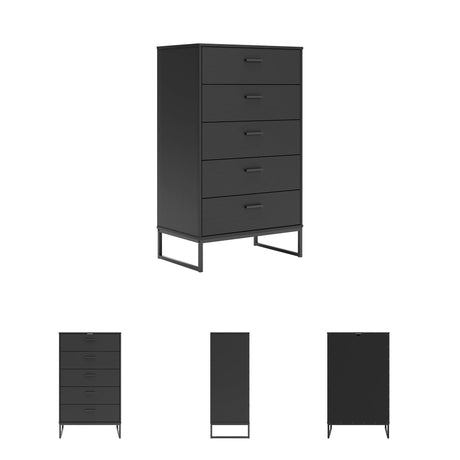 Signature Design by Ashley Socalle Casual Contemporary Chest of Drawers with Dark Pewter Hardware and Metal Legs, 5 Drawers, Wood, 50.67" High, Matte Black Signature Design by Ashley