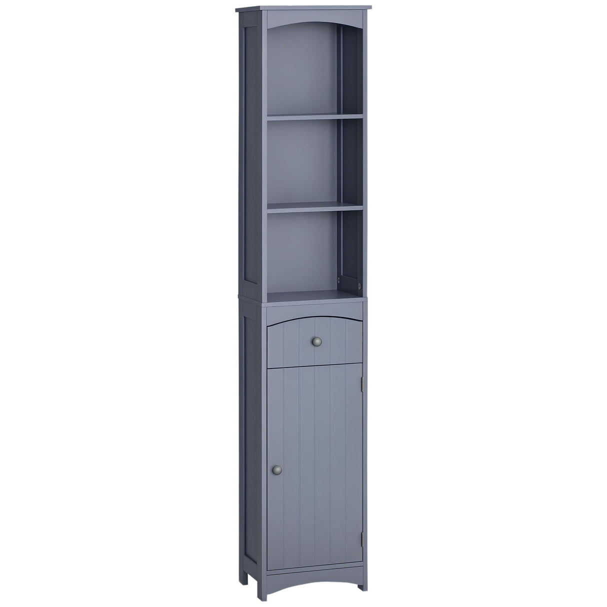 HOMCOM Bathroom Storage Cabinet, Free Standing Bathroom Storage Unit, Tall Linen Tower with 3-Tier Shelves and Drawer, Grey HOMCOM