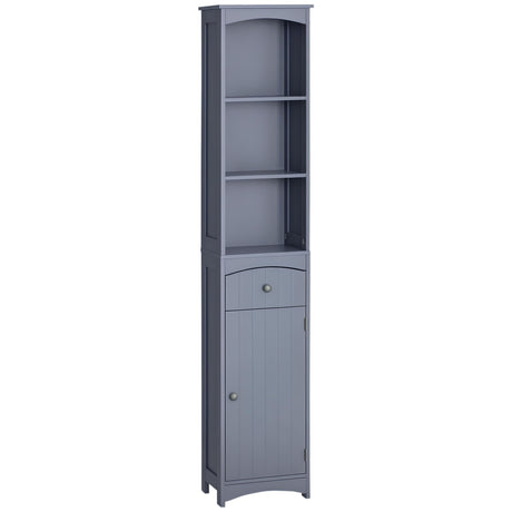 HOMCOM Bathroom Storage Cabinet, Free Standing Bathroom Storage Unit, Tall Linen Tower with 3-Tier Shelves and Drawer, Grey HOMCOM