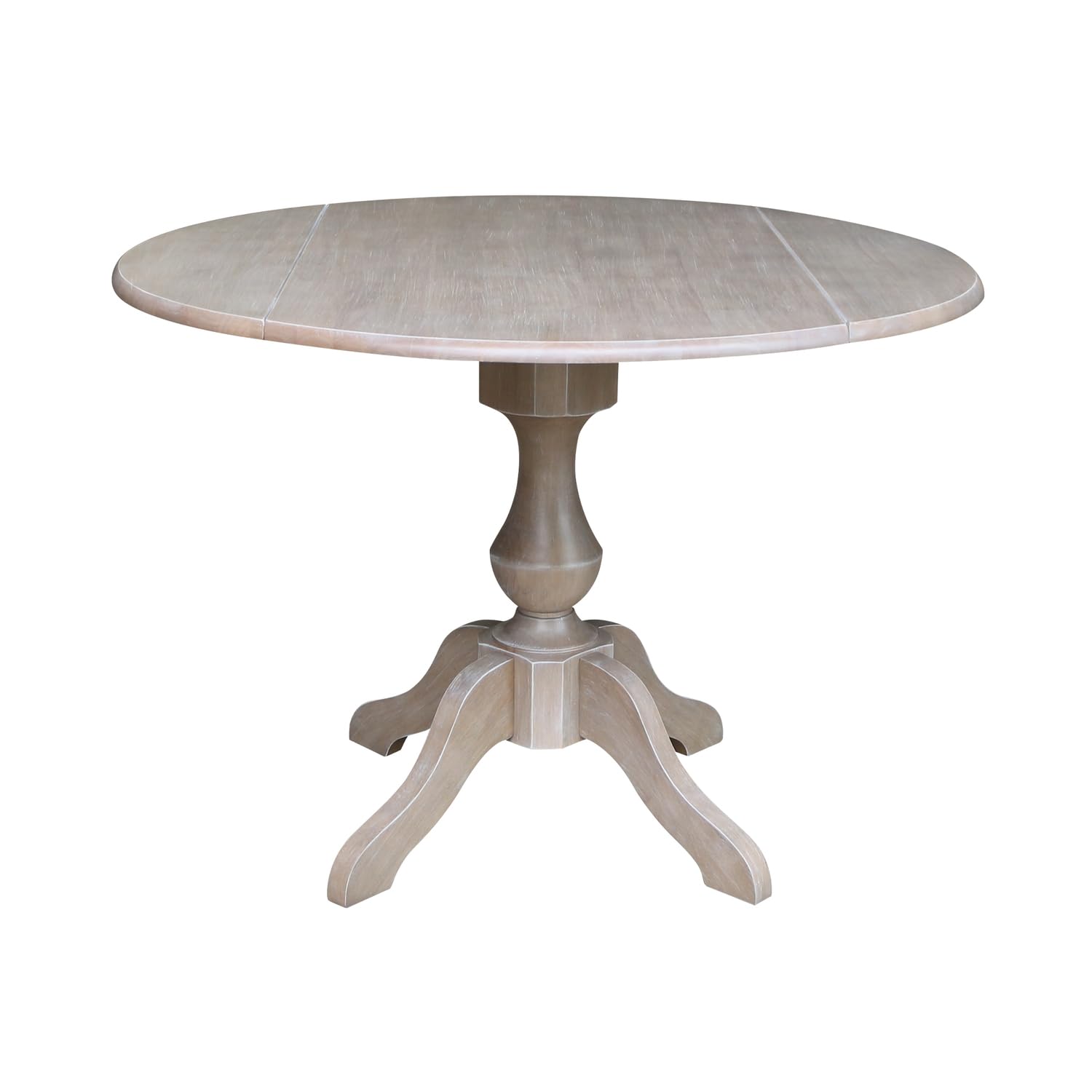 International Concepts 42" Round Dual Drop Leaf Pedestal Table-30.3" H Dining Table, Washed Gray Taupe - WoodArtSupply