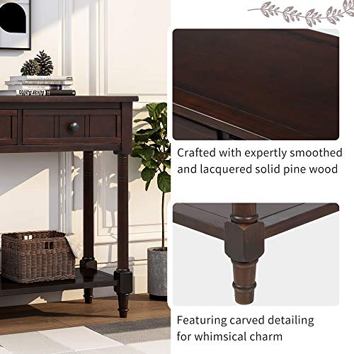 Bellemave Console Table with Drawers, Retro Entryway Table with 2 Drawers and Open Storage Shelf, Narrow Long Sofa Table, Behind Couch Table for Living Room, Foyer and Hallway,Espresso Bellemave