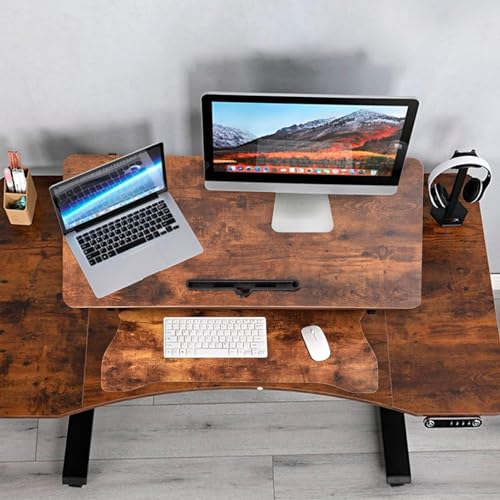 Standing Desk Converter 37 Inch – Easy Assembly Height Adjustable Sit Stand Desktop Riser with GasSpring Lift, Duals Monitor Laptop Workstation and Spacious Keyboard Tray, Ergonomic Converter (Brown) Generic