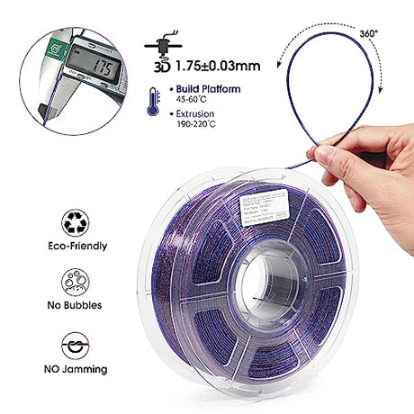 iSANMATE 3D Printer Filament Clear PLA, Multicolor Transparent Transition Glitter Filament, Gradient Purple Blue Multicolor PLA Filament, 3D Printing Filament 1KG/2.2lb, Blue Violet Galactic iSANMATE