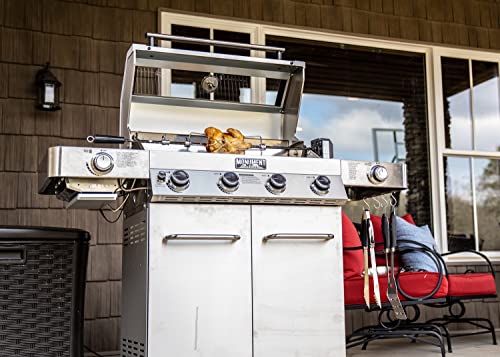 Monument Grills Larger 4-Burner Propane Gas Grills Stainless Steel Cabinet Style with Infrared Side Sear & Side Burners with Stainless Steel Rotisserie Kit(2 Items) Monument Grills