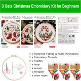 Smart-Feather 3 Sets Holiday Embroidery kit for Beginners, Hand Embroidery Kits for Adults with Hoop, DIY Art Project Craft Kit (Season)