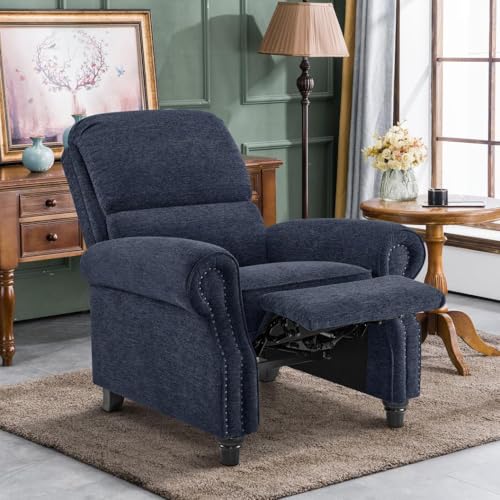 MCombo Pushback Recliner Chair, Chenille Upholstered Accent Chairs, Adjustable Reclining Sofa with Easy Lounge for Living Room Office 4865 (Blue) MCombo