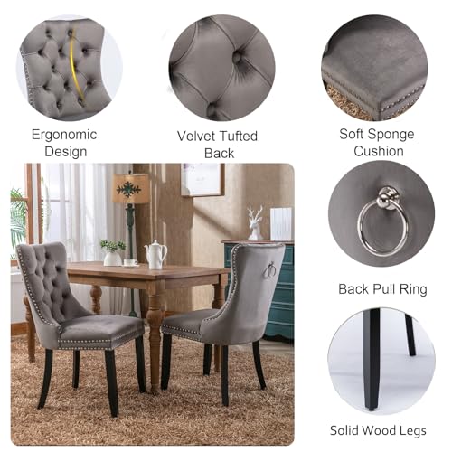 Pvillez Extendable Dining Table Set of 6, Oval Dining Room Table & 6 Gray Velvet Dining Chairs with Wood Leg, 62.99"-78.74" Kitchen Table and Chairs Set, Modern 7 Piece Dining Set Pvillez