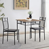 VECELO 3-Piece Small Kitchen Dining Table Set for 2, PU Padded Chairs, Retro Brown VECELO