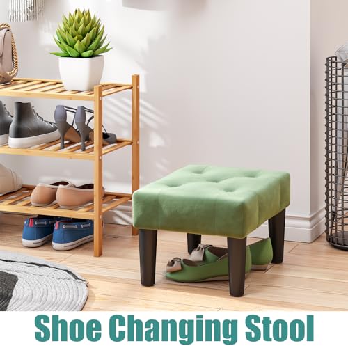 viewcare Ottoman Foot Stool, Green Small Ottoman footrest, Velvet Soft Footrest Ottoman with Wood Legs, Sofa Footrest Extra Seating for Living Room Entryway Office viewcare