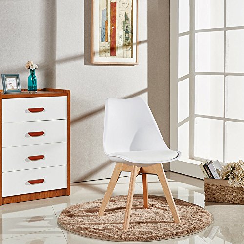 Furmax Mid Century Modern DSW Upholstered Side Beech Wood Legs and Soft Padded Shell Tulip Chair for Dining Living Room Bedroom Kitchen Set of 4 (White) - WoodArtSupply