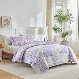 Joyreap 2 Pieces Floral Quilt Set Twin, Patchwork Purple n Pink Flowers Design, Smooth Soft Microfiber Quilt, Bedspread Bed Cover for All Season, 1 Quilt and 1 Pillow Sham- 68x86 inches Joyreap