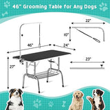 Polar Aurora 46'' Dog Grooming Table, Heavy Duty Pet Grooming Table for Dogs at Home Foldable Grooming Table w/Adjustable Arm & Noose & Mesh Tray Professional Dog Show Stainless Steel Black Polar Aurora