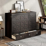TCMILA Queen Size Murphy Cabinet Bed with Large Storage Drawers and USB, Foldable Murphy Bed Frame with Wood Slat Support, Space Saving, for Kids Boys Girls Adults, Espresso TCMILA