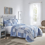 Laura Ashley - Twin Quilt Set, Reversible Cotton Bedding with Matching Sham, Medium-Weight for Year Round Use, Dorm Essentials (Paisley Printed Patchwork Blue) Laura Ashley