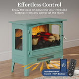 Country Living Infrared Freestanding Electric Fireplace Stove Heater in Mineral Blue | Multiple Flame Colors, Metal Design with Faux Wooden Logs | Alexa/WiFi Enabled, Remote Control Country Living