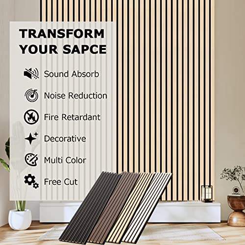 BUBOS Acoustic Wood Wall Panels,Decorative Sound Proof Panels for Walls and Ceiling,Acoustic Panels for Interior Design,3D Slat Wood Wall Panels - WoodArtSupply