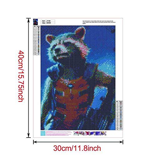 5D DIY Diamond Art, Rocket Racoon Guardians of Galaxy Racoon Diamond Art Kits for Adults Full Drill Round Diamond Gem Art Beads Painting Perfect for Home Wall Décor 11.8x15.7 inches Better Selection