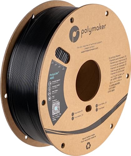 Polymaker ABS Filament 1.75mm Black, ABS 3D Printer Filament 1.75mm Heat Resistant 1kg - PolyLite ABS 3D Printing Filament 1.75mm, Strong & Durable, Dimensional Accuracy +/- 0.03mm Polymaker