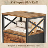 Huuger Nightstands Set of 2, Night Stand with Charger Station, 2 Drawer Side Table with Open Shelf, USB-C Port, End Table for Small Spaces, X Shaped Side Rail, Rustic Brown Huuger