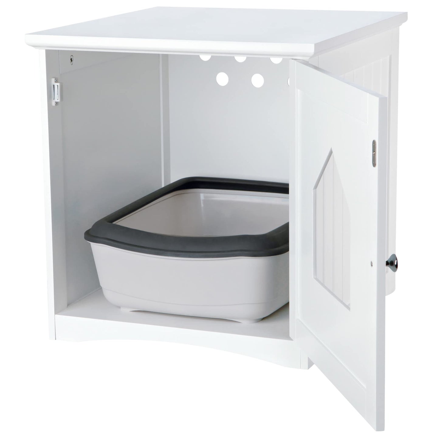 TRIXIE Litter Box Enclosure, Hidden Kitty Litter Box Cabinet, Furniture Style, White,(19.84 LBS) - WoodArtSupply