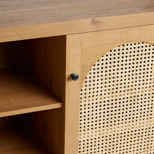Walker Edison Boho Arched Rattan 2-Door Sideboard, 58 Inch, English Oak Walker Edison