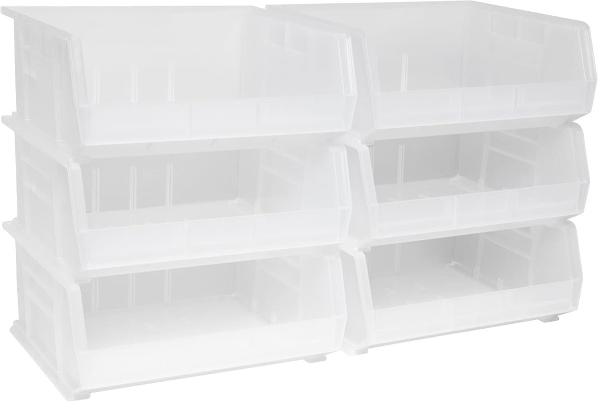 Akro-Mils 30250 AkroBins Plastic Storage Bins, Space-Saving Stackable Bins for Garage, Pantry, Craft Organization, 15" x 16" x 7", Clear, 6-Pack Akro-Mils