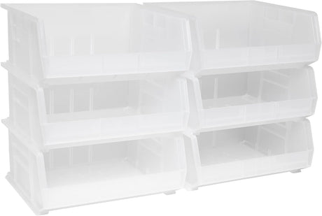 Akro-Mils 30250 AkroBins Plastic Storage Bins, Space-Saving Stackable Bins for Garage, Pantry, Craft Organization, 15" x 16" x 7", Clear, 6-Pack Akro-Mils