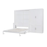 Ball & Cast Queen Size Murphy Bed Wall Bed with Built-in Wardrobe Storage and Hydraulic Lift System,Wood Hideaway Cabinet Platform Bedframe w/Slat Support,can be Folded,for Small Room,Dorms,White Ball & Cast