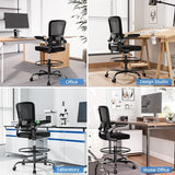 Ergonomic Drafting Chair with Footrest,Tall Office Chair for Standing Desk with Flip-up Armrests with Breathable Comfy Mesh Support and Adjustable Foot Rest Ring(Black) Alolo