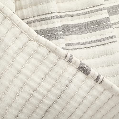 Lush Decor Farmhouse Stripe Kantha Pick Stitch Cotton Quilt/ Coverlet Single King, Gray - Striped Bedding King Quilt - King Blanket For Bed Lush Decor