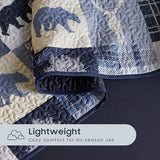 Wake In Cloud - Rustic Quilt Set, Cabin Lodge Christmas Bear Moose Deer Wildlife Western Patchwork Country, Reversible Lightweight Bedspread Coverlet, 3 Pieces, Blue Beige, King Size Wake In Cloud
