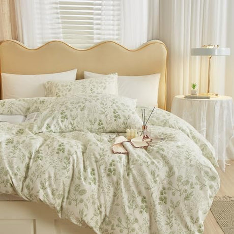 Garden Style Green Floral Comforter Set Twin XL Size Soft Fluffy Microfiber Chic Floral Printed Bedding Comforter Vintage Botanical Flowers Comforter for All Seasons Cottagecore Twin XL Comforter Set LifeTB