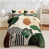 Nesker Comforter Set King Size, Modern Abstract Geometric Minimalist 7 Pcs Bedding for Kids and Adults, Green Boho Mid Century Bed Sheet Sets with Fitted Sheet 2 Pillowcases & 2 Shams Nesker