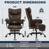 Misolant Big and Tall Office Chair with Footrest, High Back Executive Desk Chair with Adjustable Lift Armrest, 155°Recline，Lumbar Support Pillow, Faux Leather Gaming Chairs for Home or Office Brown Misolant