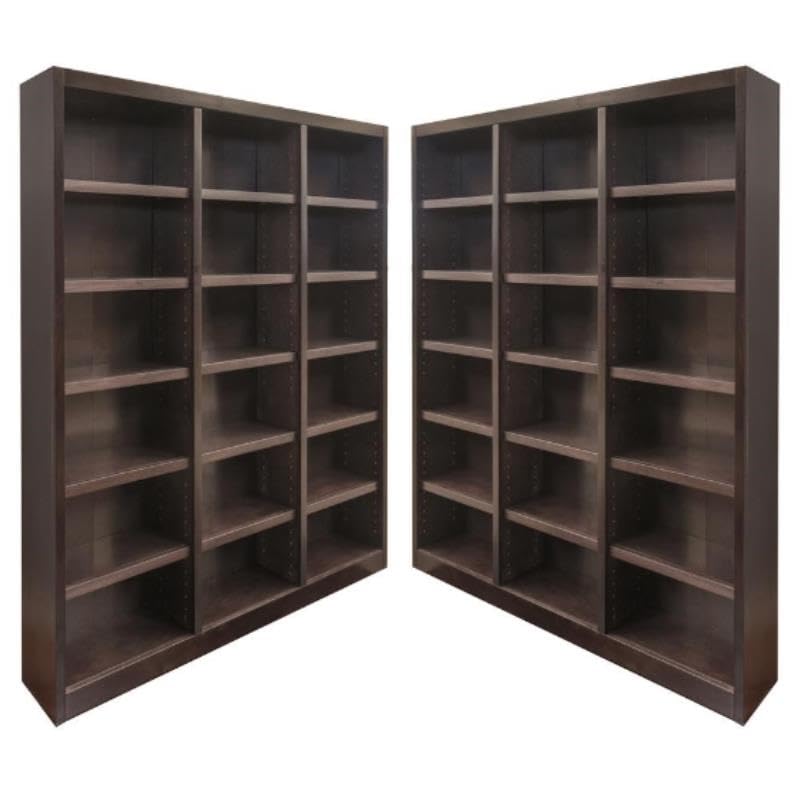 Home Square 84" Triple Wide Wood Bookcase in Chocolate - Set of 2 Home Square