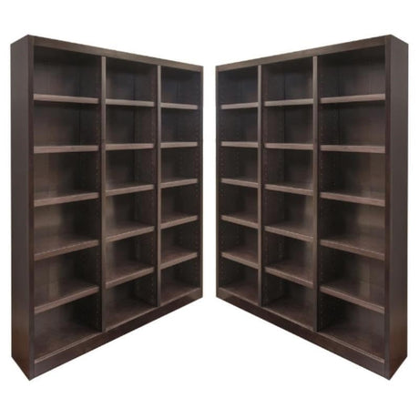 Home Square 84" Triple Wide Wood Bookcase in Chocolate - Set of 2 Home Square