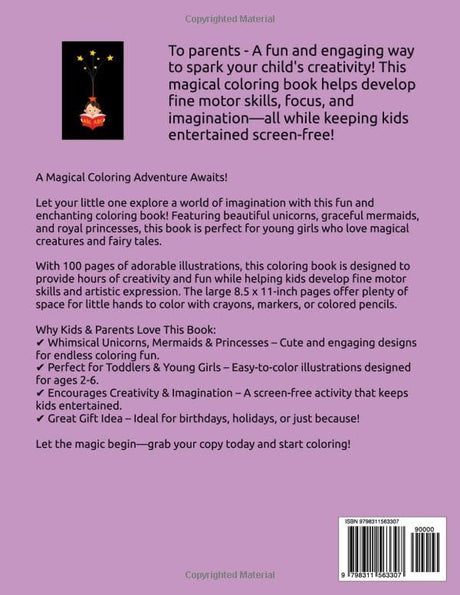 Magical Unicorn coloring book for girls 100 pages for crayon and color pencil: coloring book for girls, kids and toddler coloring book, unicorn, ... 100 pages, young girls, preschool, 2-6 WoodArtSupply