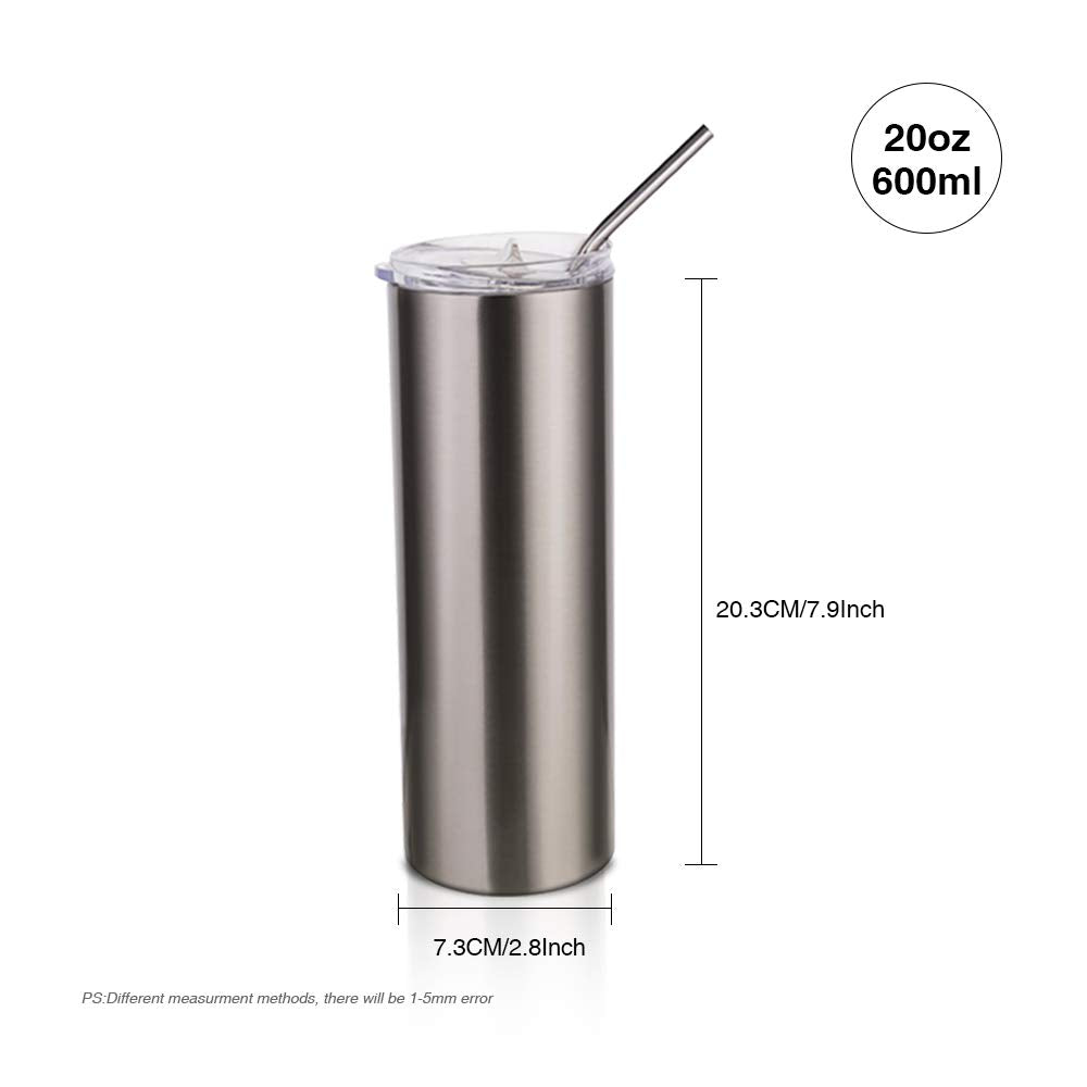 PYD Life Sublimation Blanks Skinny Tumbler Cups Silver 20 OZ Stainless Steel Straight Tumbler with Metal Straw for Tumbler Heat Press Sublimation Oven Printing 4 Pack - WoodArtSupply