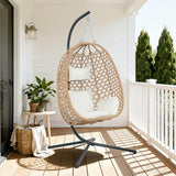 EortheX Hanging Egg Chair with Cushions – Comfortable Rattan Swing Chair with Stand for Patio, Garden, or Balcony – Stylish and Relaxing Outdoor Lounge Chair, 350LBS Capacity Indoor Outdoor (Beige) EortheX outdoor fancy