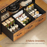 Itaar Bakers Rack with Storage and Power Outlet, 35.4 inch Coffee Bar Cabinet, Microwave Stand Kitchen Cabinet with Hutch, LED Lights, Wine Rack and Hooks, Rustic Brown