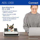 Brother ADS-1300 Compact Desktop Scanner | Scan Speeds of Up to 30ppm | Single Pass Double-Sided Scanning Brother