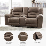 Signature Design by Ashley Stoneland Faux Leather Power Double Reclining Loveseat with Center Console, Light Brown Signature Design by Ashley