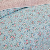 Joyreap Twin Size Floral Quilt Set for Girls, Pink Flowers on Blue Design, 3pcs Microfiber Lightweight Quilt Bedding Set, Bedspread Bed Cover for All Season- 68x88 inches Joyreap