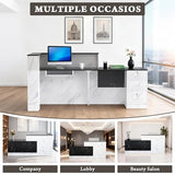 L-Shaped Modern Reception Desk with Counter & Storage - 71"/84" Large Office Front Desk, Salon Checkout Counter with Lockable Cabinets, Shelves & Drawers (Black & White, Left - 71''L x 34''W x 41''H) kaiwrxin