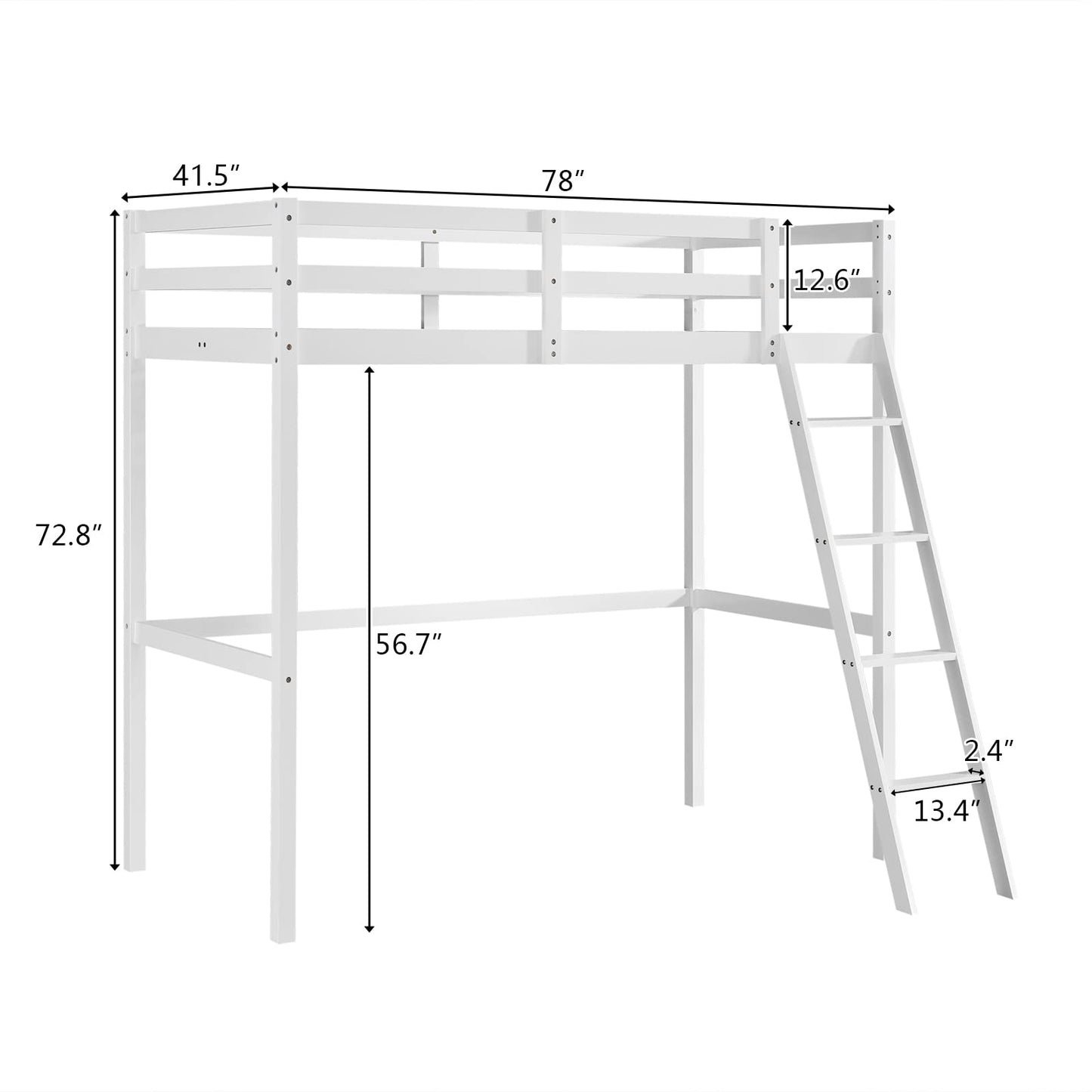 JOYMOR Twin Loft Bed Frame - Sturdy Wood Design with Full-Length Guardrail and Ladder for Kids and Teens - WoodArtSupply