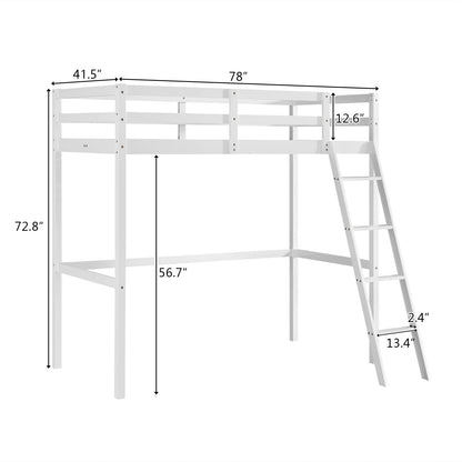 JOYMOR Twin Loft Bed Frame - Sturdy Wood Design with Full-Length Guardrail and Ladder for Kids and Teens - WoodArtSupply