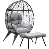YITAHOME Egg Chair with Ottoman Outdoor Egg Lounge Chair with Cushion Wicker Chair PE Rattan Chair Footrest Included for Patio, Garden, Backyard, Porch, Gray