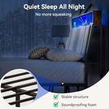 BedsPick Full Size Bed Frame with Ergonomic Headboard, Upholstered Metal Platform Bed Full with 2-Tier Storage, Charging Station, Smart LED Lights, Easy Assembly, No Box Spring Needed, Gray BedsPick