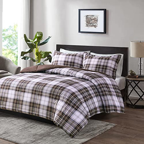 Madison Park Essentials Parkston Plaid Comforter, Matching Sham, 3M Scotchguard Stain Release Cover, Hypoallergenic All Season Bedding-Set, Twin/ Twin XL, Brown, 2 Piece Madison Park